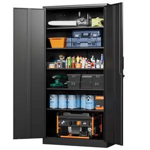 Metal Garage Storage Cabinets with Lock-72 Tall Tool Organizer Steel Lockers, 5 Adjustable Layers Shelves for Home,Office,Warehouse,Garage,(Black-72) Metal Garage Storage Cabinets with Lock-72 Tall Tool Organizer Steel Lockers, 5 Adjustable Layers Shelves for Home,Office,Warehouse,Garage,(Black-72)