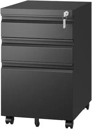 3 Drawer Mobile File Cabinet with Lock,Under Desk Metal Filing Cabinets for Home Office Organizer Letters/Legal/A4((Fully Assembled-Black) 3 Drawer Mobile File Cabinet with Lock,Under Desk Metal Filing Cabinets for Home Office Organizer Letters/Legal/A4((Fully Assembled-Black)