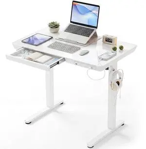35" Small Glass Standing Desk with Drawers & USB Ports, Whole-Piece Glass Top Adjustable Height Desks, Quick-Install Electric Sit-Stand Up Desk for Home Office & Computer Workstation, White 35" Small Glass Standing Desk with Drawers & USB Ports, Whole-Piece Glass Top Adjustable Height Desks, Quick-Install Electric Sit-Stand Up Desk for Home Office & Computer Workstation, White