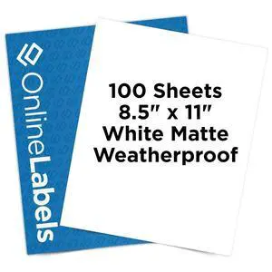 OnlineLabels 8.5" x 11" Sticker Paper - Waterproof Matte - Inkjet Only | 100 Sheets, Permanent Adhesive, Blank Vinyl-Like Full Sheet White Labels, Inkjet Compatible, Works With Cricut & Silhouette OnlineLabels 8.5" x 11" Sticker Paper - Waterproof Matte - Inkjet Only | 100 Sheets, Permanent Adhesive, Blank Vinyl-Like Full Sheet White Labels, Inkjet Compatible, Works With Cricut & Silhouette