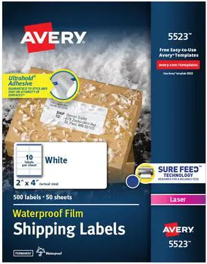 ® Waterproof Labels with UltraHold® Permanent Adhesive, 2" x 4", 500 Labels for Laser Printers (5523) ® Waterproof Labels with UltraHold® Permanent Adhesive, 2" x 4", 500 Labels for Laser Printers (5523)