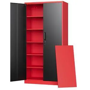 Metal Garage Storage Cabinets with Lock, 72" Tall Locker Organizer Steel Tool Cabinets,5 Adjustable Shelves 2 Doors for Home Office, Warehouse,Garage,Industrial,Employee (Black Red) Metal Garage Storage Cabinets with Lock, 72" Tall Locker Organizer Steel Tool Cabinets,5 Adjustable Shelves 2 Doors for Home Office, Warehouse,Garage,Industrial,Employee (Black Red)