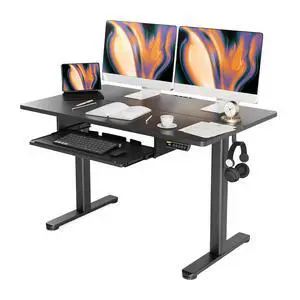 Adjustable Standing Desk with Keyboard Tray 48 x 24 Inches Black | Waterproof splice tabletop, 23.6 x 11.8 inch slide-out tray, 28.3 to 46.5 inch electric height with 4 presets Adjustable Standing Desk with Keyboard Tray 48 x 24 Inches Black | Waterproof splice tabletop, 23.6 x 11.8 inch slide-out tray, 28.3 to 46.5 inch electric height with 4 presets