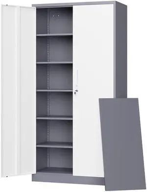 Metal Storage Cabinet with Lock Door, 71" Adjustable Shelf Steel Lockers for Office, Home,School,Garage Utility Tool Cabinet (2 Door-White&Gray) Metal Storage Cabinet with Lock Door, 71" Adjustable Shelf Steel Lockers for Office, Home,School,Garage Utility Tool Cabinet (2 Door-White&Gray)