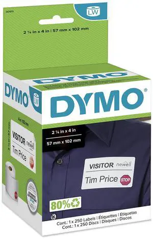 Authentic LW Name Badge Labels, 12-Hour Expiration Notification Disks, White, 2-1/4" x 4", 1 Roll of 250 - for LabelWriter Label Printers Authentic LW Name Badge Labels, 12-Hour Expiration Notification Disks, White, 2-1/4" x 4", 1 Roll of 250 - for LabelWriter Label Printers