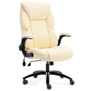 Executive Office Chair - Adjustable Inflatable Lumbar Support, Flip Up Arms, Heavy Duty Metal Base, Breathable PU Leather Ergonomic High Back Computer Chair Desk Chair, Thick Padded | Cream Executive Office Chair - Adjustable Inflatable Lumbar Support, Flip Up Arms, Heavy Duty Metal Base, Breathable PU Leather Ergonomic High Back Computer Chair Desk Chair, Thick Padded | Cream