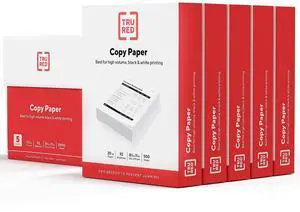 TRU RED Copy Paper, 8.5x11 Inch, 92 Brightness, 20 lb., 500 Sheets/Ream | Matte finish white paper for everyday printing, copying, and office documents TRU RED Copy Paper, 8.5x11 Inch, 92 Brightness, 20 lb., 500 Sheets/Ream | Matte finish white paper for everyday printing, copying, and office documents