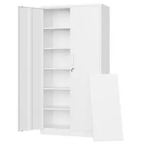 Metal Storage Cabinets with Lock Door,Steel Locker Garage Cabinets 5 Adjustable Shelves for Home,Office, Warehouse(White) Metal Storage Cabinets with Lock Door,Steel Locker Garage Cabinets 5 Adjustable Shelves for Home,Office, Warehouse(White)