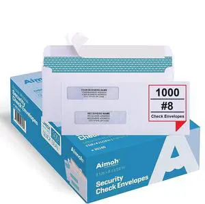 #8 Check Envelopes, Double Window Self-Seal Security Envelopes 1000ct | Double Window, Security Tint, Self-Seal Closure, 3-5/8 x 8-11/16 in, Business Check Compatible, 1000 Count (30180) #8 Check Envelopes, Double Window Self-Seal Security Envelopes 1000ct | Double Window, Security Tint, Self-Seal Closure, 3-5/8 x 8-11/16 in, Business Check Compatible, 1000 Count (30180)