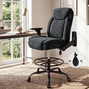 Drafting Chair,Executive Tall Office Chair Flip-up Armrests for Counter Height Desk Drawing Use,High Task Chair with Adjustable Foot Ring &Inflatable Lumbar Support,Swivel Computer Stool, Fabric Black Drafting Chair,Executive Tall Office Chair Flip-up Armrests for Counter Height Desk Drawing Use,High Task Chair with Adjustable Foot Ring &Inflatable Lumbar Support,Swivel Computer Stool, Fabric Black