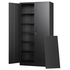 Metal Storage Cabinets with Lock Doors,Tall Locker Organizer Steel Garage Cabinets, 5 Adjustable Layers Shelves for Home, Office, Warehouse,Tool,Industrial(Black) Metal Storage Cabinets with Lock Doors,Tall Locker Organizer Steel Garage Cabinets, 5 Adjustable Layers Shelves for Home, Office, Warehouse,Tool,Industrial(Black)