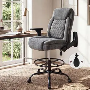 Drafting Chair,Executive Tall Office Chair Flip-up Armrests for Counter Height Desk Drawing Use,High Task Chair with Adjustable Foot Ring &Inflatable Lumbar Support,Swivel Computer Stool, Fabric Grey Drafting Chair,Executive Tall Office Chair Flip-up Armrests for Counter Height Desk Drawing Use,High Task Chair with Adjustable Foot Ring &Inflatable Lumbar Support,Swivel Computer Stool, Fabric Grey