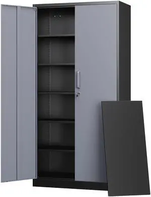 Metal Storage Cabinets with Lock Door and 5 Adjustable Shelves, Steel Garage Tool Organization Cabinets for Home,Utility Room, Warehouse,Lockers(71"-Black Gray) Metal Storage Cabinets with Lock Door and 5 Adjustable Shelves, Steel Garage Tool Organization Cabinets for Home,Utility Room, Warehouse,Lockers(71"-Black Gray)