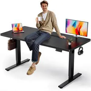 Black 63x30 in Electric Standing Desk, 1 Inch Thick Tabletop | Double Beam Frame, Holds 220lbs, Sit Stand, 3 Memory Height Adjustment, Extra Deep Table Top, Black Frame Black 63x30 in Electric Standing Desk, 1 Inch Thick Tabletop | Double Beam Frame, Holds 220lbs, Sit Stand, 3 Memory Height Adjustment, Extra Deep Table Top, Black Frame