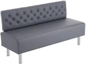 Waiting Room Bench with Back, 58.6 Office Guest Chair Upholstered Reception Seating, Lobby Furniture for Beauty Salon Barbershop Airport Bank Hall Room Conference, Button Tufted, Gray Waiting Room Bench with Back, 58.6 Office Guest Chair Upholstered Reception Seating, Lobby Furniture for Beauty Salon Barbershop Airport Bank Hall Room Conference, Button Tufted, Gray