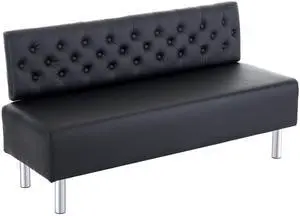 Waiting Room Bench with Back, 58.6 Office Guest Chair Upholstered Reception Seating, Lobby Furniture for Beauty Salon Barbershop Airport Bank Hall Room Conference, Button Tufted, Black Waiting Room Bench with Back, 58.6 Office Guest Chair Upholstered Reception Seating, Lobby Furniture for Beauty Salon Barbershop Airport Bank Hall Room Conference, Button Tufted, Black