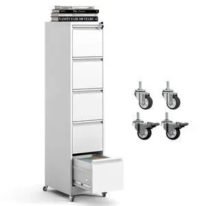 5 Drawer Mobile File Cabinet, Metal Filing Cabinet with Lock and Wheels, Home Office Rolling File Cabinets for Legal/Letter Hanging File Folders, Un-Assembled (White) 5 Drawer Mobile File Cabinet, Metal Filing Cabinet with Lock and Wheels, Home Office Rolling File Cabinets for Legal/Letter Hanging File Folders, Un-Assembled (White)