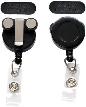 5 Pack - Magnetic Name Badge Holder - Retractable Badge Reel with Magnet Back - Retracting Clothing Friendly Lanyard Work ID Holder for Shirt, Lapel, Scrubs, and More by (Black) 5 Pack - Magnetic Name Badge Holder - Retractable Badge Reel with Magnet Back - Retracting Clothing Friendly Lanyard Work ID Holder for Shirt, Lapel, Scrubs, and More by (Black)