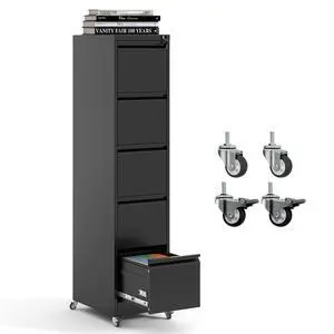 5 Drawer Mobile File Cabinet, Metal Filing Cabinet with Lock and Wheels, Home Office Rolling File Cabinets for Legal/Letter Hanging File Folders, Un-Assembled (Black) 5 Drawer Mobile File Cabinet, Metal Filing Cabinet with Lock and Wheels, Home Office Rolling File Cabinets for Legal/Letter Hanging File Folders, Un-Assembled (Black)