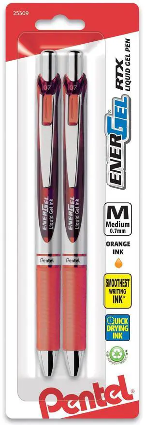 EnerGel RTX Retractable Liquid Gel Pen, Medium Line, Metal Tip, Orange Ink, 2-Pack (BL77BP2F) EnerGel RTX Retractable Liquid Gel Pen, Medium Line, Metal Tip, Orange Ink, 2-Pack (BL77BP2F)