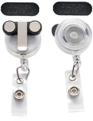 5 Pack - Magnetic Name Badge Holder - Retractable Badge Reel with Magnet Back - Retracting Clothing Friendly Lanyard Work ID Holder for Shirt, Lapel, Scrubs, and More by (Clear) 5 Pack - Magnetic Name Badge Holder - Retractable Badge Reel with Magnet Back - Retracting Clothing Friendly Lanyard Work ID Holder for Shirt, Lapel, Scrubs, and More by (Clear)