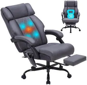 Massage Office Chair with Foot Rest and Heating, Executive Ergonomic Reclining Leather Office Chair, Big and Tall Desk Chair with Vibration Massager, Computer Gaming Chair for Home & Office Gray Massage Office Chair with Foot Rest and Heating, Executive Ergonomic Reclining Leather Office Chair, Big and Tall Desk Chair with Vibration Massager, Computer Gaming Chair for Home & Office Gray