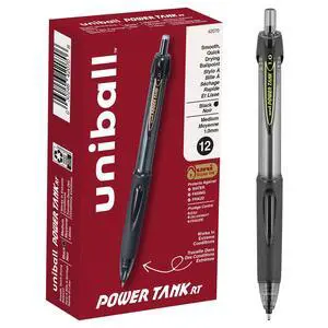 uniball Power Tank RT Ballpoint Pens, Medium Point (1.0mm), Black, 12 Pack | Pressurized cartridge writes at odd angles, in cold or wet conditions, textured rubber grip, fraud-resistant uni Super Ink uniball Power Tank RT Ballpoint Pens, Medium Point (1.0mm), Black, 12 Pack | Pressurized cartridge writes at odd angles, in cold or wet conditions, textured rubber grip, fraud-resistant uni Super Ink
