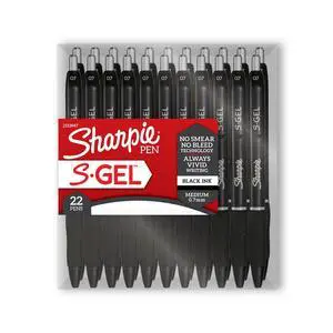 S-Gel Retractable Gel Pens, Medium Point, 0.7mm, Black Ink, 22-Count S-Gel Retractable Gel Pens, Medium Point, 0.7mm, Black Ink, 22-Count
