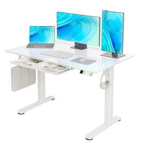 Glass Standing Desk with Drawers 48x24 Inch Super White | Tempered Glass Top, Ergonomic, 3 Memory Presets, Adjustable Height, Stand Up Desk Glass Standing Desk with Drawers 48x24 Inch Super White | Tempered Glass Top, Ergonomic, 3 Memory Presets, Adjustable Height, Stand Up Desk