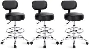 Drafting Chair with Back, Set of 3, Swivel Barstools, Adjustable Height Rolling Stool with Footrest, Standing Desk Chair for Counter Height Desk, Shop, Home & Kitchen, Clinic & Studio, Black Drafting Chair with Back, Set of 3, Swivel Barstools, Adjustable Height Rolling Stool with Footrest, Standing Desk Chair for Counter Height Desk, Shop, Home & Kitchen, Clinic & Studio, Black