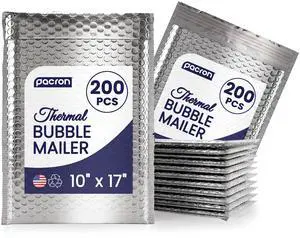 Waterproof Insulated Foil Thermal Bubble Mailers 10x17, 200-Pack | Ideal for food, skincare, cosmetics & perishables. Tear-resistant metallic lining protects temperature-sensitive items Waterproof Insulated Foil Thermal Bubble Mailers 10x17, 200-Pack | Ideal for food, skincare, cosmetics & perishables. Tear-resistant metallic lining protects temperature-sensitive items
