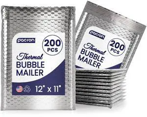 Waterproof Insulated Foil Thermal Bubble Mailers 12x11, 200-Pack | Ideal for food, skincare, cosmetics & perishables. Tear-resistant metallic lining protects temperature-sensitive items Waterproof Insulated Foil Thermal Bubble Mailers 12x11, 200-Pack | Ideal for food, skincare, cosmetics & perishables. Tear-resistant metallic lining protects temperature-sensitive items