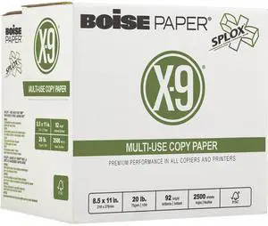 Boise X-9 Multi-Use Copy Paper, 8.5" x 11" Letter, SPLOX (Easy Carry Box), 92 Brightness, 20 lb, Reamless (2500 Sheets) Boise X-9 Multi-Use Copy Paper, 8.5" x 11" Letter, SPLOX (Easy Carry Box), 92 Brightness, 20 lb, Reamless (2500 Sheets)