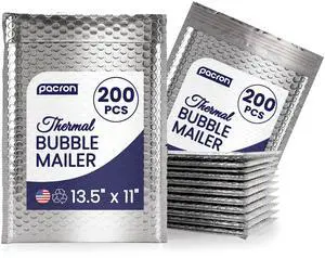 Waterproof Insulated Foil Thermal Bubble Mailers 13.5x11, 200-Pack | Ideal for food, skincare, cosmetics & perishables. Tear-resistant metallic lining protects temperature-sensitive items Waterproof Insulated Foil Thermal Bubble Mailers 13.5x11, 200-Pack | Ideal for food, skincare, cosmetics & perishables. Tear-resistant metallic lining protects temperature-sensitive items