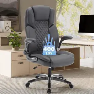 Leather Executive Office Chair with Flip up Arms, Grey | High Back, Ergonomic, Rocking, Comfy, Vintage, Work Chairs, Home,Gaming,Cross Legged Sitting Leather Executive Office Chair with Flip up Arms, Grey | High Back, Ergonomic, Rocking, Comfy, Vintage, Work Chairs, Home,Gaming,Cross Legged Sitting