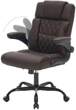Ergonomic Office Chair, Executive Desk Chair with Flip-up Armrest, Swivel Computer Task Chair with Wheels for Home Office, Small Gaming Chair with Adjustable Rocking Function, Dark Brown Ergonomic Office Chair, Executive Desk Chair with Flip-up Armrest, Swivel Computer Task Chair with Wheels for Home Office, Small Gaming Chair with Adjustable Rocking Function, Dark Brown