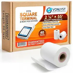 Square Terminal Paper Rolls 2 1/4" x 55' BPA Free Thermal Receipt Paper for Square Credit Card Machine POS Printer, 40 Pack Square Terminal Paper Rolls 2 1/4" x 55' BPA Free Thermal Receipt Paper for Square Credit Card Machine POS Printer, 40 Pack