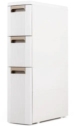 3-Tier Narrow Storage Cabinet, Slim Rolling Cart with 3 Drawers & 2 Removable Dividers, Plastic Storage Organizer with Wheels for Small Spaces Bathroom Kitchen 3-Tier Narrow Storage Cabinet, Slim Rolling Cart with 3 Drawers & 2 Removable Dividers, Plastic Storage Organizer with Wheels for Small Spaces Bathroom Kitchen
