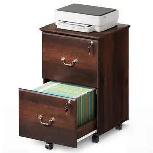 2 Drawer File Cabinet, Mobile File Cabinet with Lock, Brown Oak | Wood Filing Cabinet for Under Desk for Home Office, Rolling Printer Stand for Office Storage, 360° Lockable Casters 2 Drawer File Cabinet, Mobile File Cabinet with Lock, Brown Oak | Wood Filing Cabinet for Under Desk for Home Office, Rolling Printer Stand for Office Storage, 360° Lockable Casters