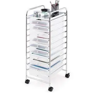10-Drawer Storage Cart, Utility Cart with Removable Drawers & Metal Frame, Rolling Storage Cart with Lockable Wheels for Home, Office, Clear 10-Drawer Storage Cart, Utility Cart with Removable Drawers & Metal Frame, Rolling Storage Cart with Lockable Wheels for Home, Office, Clear