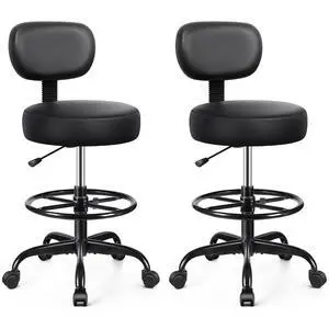 Drafting Chair with Backrest Adjustable Foot Rest Rolling Stool with Wheels, PU Leather Swivel Stool for Office Spa Studio Lab Counter Salon Home Work Bar Kitchen Shop(Black), Pack of 2 Drafting Chair with Backrest Adjustable Foot Rest Rolling Stool with Wheels, PU Leather Swivel Stool for Office Spa Studio Lab Counter Salon Home Work Bar Kitchen Shop(Black), Pack of 2