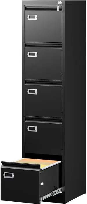 5 Drawer File Cabinet with Lock,Black Narrow Vertical File Cabinet Five Drawer,Tall Office Filing Cabinets,Metal Filing Cabinets for Home Office,Fit A4,Legal,Letter Size,-Assembly Required 5 Drawer File Cabinet with Lock,Black Narrow Vertical File Cabinet Five Drawer,Tall Office Filing Cabinets,Metal Filing Cabinets for Home Office,Fit A4,Legal,Letter Size,-Assembly Required