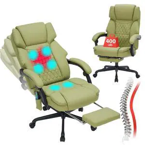 Massage Office Chair with Foot Rest 6 Points Vibration and Heat Home Office Desk Chairs for Heavy People 400lbs Reclining Managerial Chairs Ergonomic Executive Chair (Green) Massage Office Chair with Foot Rest 6 Points Vibration and Heat Home Office Desk Chairs for Heavy People 400lbs Reclining Managerial Chairs Ergonomic Executive Chair (Green)