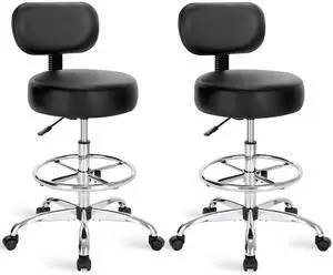 Drafting Chair with Back, Set of 2, Swivel Barstools, Adjustable Height Rolling Stool with Footrest, Standing Desk Chair for Counter Height Desk, Shop, Home & Kitchen, Clinic & Studio, Black Drafting Chair with Back, Set of 2, Swivel Barstools, Adjustable Height Rolling Stool with Footrest, Standing Desk Chair for Counter Height Desk, Shop, Home & Kitchen, Clinic & Studio, Black