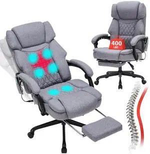 Massage Office Chair with Foot Rest 6 Points Vibration and Heat Home Office Desk Chairs for Heavy People 400lbs Reclining Managerial Chairs Ergonomic Executive Chair (Grey) Massage Office Chair with Foot Rest 6 Points Vibration and Heat Home Office Desk Chairs for Heavy People 400lbs Reclining Managerial Chairs Ergonomic Executive Chair (Grey)