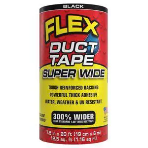 Flex Duct Tape, Super Wide, 7.5 Inches x 20 Feet, Black, Heavy Duty Strong, Multi-Surface, Water, Weather and UV Resistant, Tearable, Perfect for Boxes, No Residue Flex Duct Tape, Super Wide, 7.5 Inches x 20 Feet, Black, Heavy Duty Strong, Multi-Surface, Water, Weather and UV Resistant, Tearable, Perfect for Boxes, No Residue