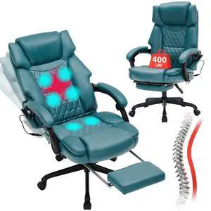 Massage Office Chair with Foot Rest 6 Points Vibration and Heat Home Office Desk Chairs for Heavy People 400lbs Reclining Managerial Chairs Ergonomic Executive Chair (Teal Blue) Massage Office Chair with Foot Rest 6 Points Vibration and Heat Home Office Desk Chairs for Heavy People 400lbs Reclining Managerial Chairs Ergonomic Executive Chair (Teal Blue)