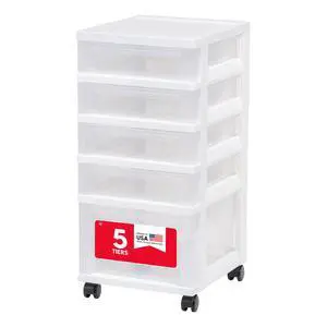 5-Drawer Rolling Storage Cart with Organizer Top, White/Clear | Keep classroom supplies, teacher essentials, craft materials, and learning tools organized with easy-access drawers 5-Drawer Rolling Storage Cart with Organizer Top, White/Clear | Keep classroom supplies, teacher essentials, craft materials, and learning tools organized with easy-access drawers
