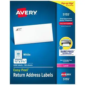 ® Printable Return Address Labels, Sure Feed® Technology, 0.5" x 1.75", White, 6,000 Blank Mailing Labels (05155) ® Printable Return Address Labels, Sure Feed® Technology, 0.5" x 1.75", White, 6,000 Blank Mailing Labels (05155)
