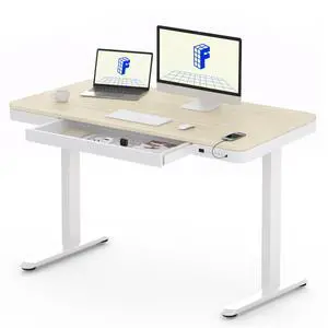 Comhar 48" Electric Standing Desk with Storage, Built-in Drawer & USB Charging Ports, Height Adjustable Sit Stand Computer Desk, Quick Assembly, Child Lock, Light Maple Finish/White Legs Comhar 48" Electric Standing Desk with Storage, Built-in Drawer & USB Charging Ports, Height Adjustable Sit Stand Computer Desk, Quick Assembly, Child Lock, Light Maple Finish/White Legs